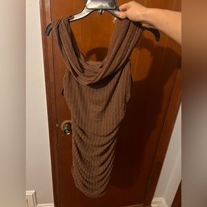 nwt Bought on revolve medium off shoulder sparkle beige brown dress